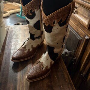 Western cow print heeled boots